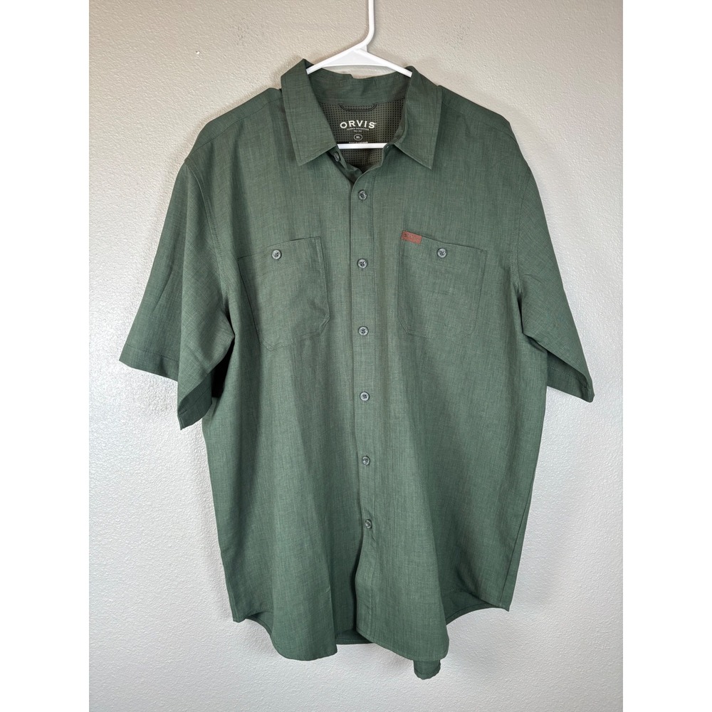 Orvis Classic Collection Mens XL Green Short Sleeve Button Down Shirt